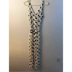 Monteau LA Ivory Navy Polka Dot Button Front Belted Wide Leg Jumpsuit Size XL